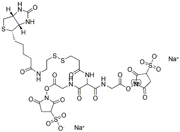 5-[[2-BIOTINYLAMIDOETHYL]-DITHIOPROPIONAMIDO]-3,7-DIAZA-4,6-NONANDIOIC ACID, BIS-N-SULFOSUCCINIMIDYL ESTER DISODIUM SALT 结构式