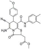 METHYL 2-(5-AMINO-6-CYANO-8-(3,4-DIMETHYLPHENYLCARBAMOYL)-7-(4-METHOXYPHENYL)-3-OXO-3,7-DIHYDRO-2H-THIAZOLO[3,2-A]PYRIDIN-2-YL)ACETATE 结构式