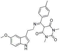 5-[{[2-(5-METHOXY-1H-INDOL-3-YL)ETHYL]IMINO}(4-METHYLPHENYL)METHYL]-1,3-DIMETHYL-2,4,6(1H,3H,5H)-PYRIMIDINETRIONE 结构式