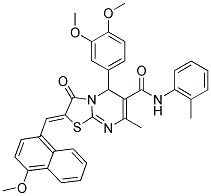(Z)-5-(3,4-DIMETHOXYPHENYL)-2-((4-METHOXYNAPHTHALEN-1-YL)METHYLENE)-7-METHYL-3-OXO-N-O-TOLYL-3,5-DIHYDRO-2H-THIAZOLO[3,2-A]PYRIMIDINE-6-CARBOXAMIDE 结构式