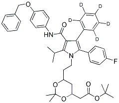 (6-(2-[3-(4-Benzyloxy-phenylcarbamoyl)-5-(4-fluoro-phenyl)-2-isopropyl-4-phenyl-d5-pyrrol-1-yl]-ethyl)-2,2-dimethyl-[1,3]-dioxane-4-yl)-acetic acid, tert-butyl ester 结构式