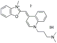 2-([1-[3-(DIMETHYLAMMONIO)PROPYL]-4(1H)-QUINOLINYLIDENE]METHYL)-3-METHYL-1,3-BENZOXAZOL-3-IUM DIIODIDE 结构式