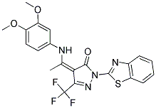 (4Z)-2-(1,3-BENZOTHIAZOL-2-YL)-4-{1-[(3,4-DIMETHOXYPHENYL)AMINO]ETHYLIDENE}-5-(TRIFLUOROMETHYL)-2,4-DIHYDRO-3H-PYRAZOL-3-ONE 结构式