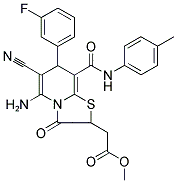 METHYL 2-[5-AMINO-6-CYANO-7-(3-FLUOROPHENYL)-3-OXO-8-(4-TOLUIDINOCARBONYL)-2,3-DIHYDRO-7H-[1,3]THIAZOLO[3,2-A]PYRIDIN-2-YL]ACETATE 结构式