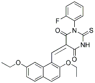 (E)-5-((2,7-DIETHOXYNAPHTHALEN-1-YL)METHYLENE)-1-(2-FLUOROPHENYL)-2-THIOXO-DIHYDROPYRIMIDINE-4,6(1H,5H)-DIONE 结构式