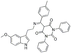 (E)-5-((2-(5-METHOXY-1H-INDOL-3-YL)ETHYLIMINO)(P-TOLYL)METHYL)-1,3-DIPHENYLPYRIMIDINE-2,4,6(1H,3H,5H)-TRIONE 结构式