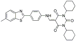 1,3-DICYCLOHEXYL-5-((4-(6-METHYLBENZO[D]THIAZOL-2-YL)PHENYLAMINO)METHYLENE)PYRIMIDINE-2,4,6(1H,3H,5H)-TRIONE 结构式