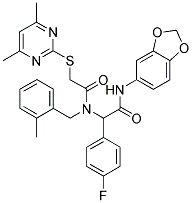 N-(BENZO[D][1,3]DIOXOL-5-YL)-2-(2-(4,6-DIMETHYLPYRIMIDIN-2-YLTHIO)-N-(2-METHYLBENZYL)ACETAMIDO)-2-(4-FLUOROPHENYL)ACETAMIDE 结构式
