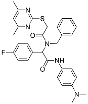 N-BENZYL-N-(2-(4-(DIMETHYLAMINO)PHENYLAMINO)-1-(4-FLUOROPHENYL)-2-OXOETHYL)-2-(4,6-DIMETHYLPYRIMIDIN-2-YLTHIO)ACETAMIDE 结构式