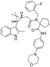 1-(2-((1R,3S)-2,2-DIMETHYL-3-(2-METHYL-1H-INDOL-3-YL)CYCLOPROPYL)-N-(2-FLUOROBENZYL)ACETAMIDO)-N-(4-MORPHOLINOPHENYL)CYCLOPENTANECARBOXAMIDE 结构式