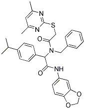 N-(BENZO[D][1,3]DIOXOL-5-YL)-2-(N-BENZYL-2-(4,6-DIMETHYLPYRIMIDIN-2-YLTHIO)ACETAMIDO)-2-(4-ISOPROPYLPHENYL)ACETAMIDE 结构式