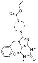 ETHYL 4-(7-BENZYL-1,3-DIMETHYL-2,6-DIOXO-2,3,6,7-TETRAHYDRO-1H-PURIN-8-YL)PIPERAZINE-1-CARBOXYLATE 结构式