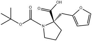 (S)-1-(叔丁氧基羰基)-2-(呋喃-2-基甲基)吡咯烷-2-羧酸 结构式