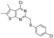 4-CHLORO-2-[[(4-CHLOROPHENYL)THIO]METHYL]-5,6-DIMETHYLTHIENO[2,3-D]PYRIMIDINE 结构式