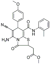 METHYL 2-(5-AMINO-6-CYANO-7-(4-METHOXYPHENYL)-3-OXO-8-(O-TOLYLCARBAMOYL)-3,7-DIHYDRO-2H-THIAZOLO[3,2-A]PYRIDIN-2-YL)ACETATE 结构式