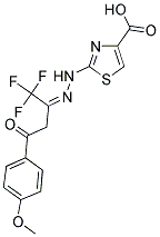 2-{(2Z)-2-[3-(4-METHOXYPHENYL)-3-OXO-1-(TRIFLUOROMETHYL)PROPYLIDENE]HYDRAZINO}-1,3-THIAZOLE-4-CARBOXYLIC ACID 结构式