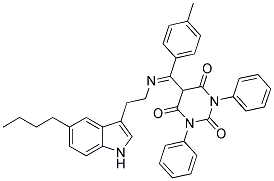 (E)-5-((2-(5-Butyl-1H-indol-3-yl)ethylimino)(p-tolyl)methyl)-1,3-diphenylpyrimidine-2,4,6(1H,3H,5H)-trione 结构式