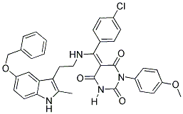 (E)-5-((2-(5-(BENZYLOXY)-2-METHYL-1H-INDOL-3-YL)ETHYLAMINO)(4-CHLOROPHENYL)METHYLENE)-1-(4-METHOXYPHENYL)PYRIMIDINE-2,4,6(1H,3H,5H)-TRIONE 结构式