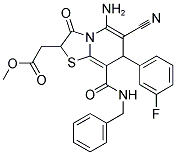 METHYL 2-[5-AMINO-8-[(BENZYLAMINO)CARBONYL]-6-CYANO-7-(3-FLUOROPHENYL)-3-OXO-2,3-DIHYDRO-7H-[1,3]THIAZOLO[3,2-A]PYRIDIN-2-YL]ACETATE 结构式