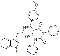 (E)-5-((2-(1H-Indol-3-yl)ethylimino)(4-methoxyphenyl)methyl)-1,3-diphenylpyrimidine-2,4,6(1H,3H,5H)-trione 结构式