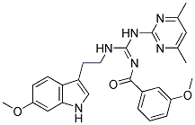 (E)-N-((4,6-DIMETHYLPYRIMIDIN-2-YLAMINO)(2-(6-METHOXY-1H-INDOL-3-YL)ETHYLAMINO)METHYLENE)-3-METHOXYBENZAMIDE 结构式