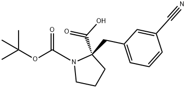 (R)-1-(叔丁氧基羰基)-2-(3-氰基苄基)吡咯烷-2-羧酸 结构式