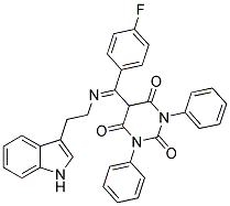 (E)-5-((2-(1H-INDOL-3-YL)ETHYLIMINO)(4-FLUOROPHENYL)METHYL)-1,3-DIPHENYLPYRIMIDINE-2,4,6(1H,3H,5H)-TRIONE 结构式