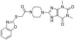 8-(4-(2-(BENZO[D]OXAZOL-2-YLTHIO)ACETYL)PIPERAZIN-1-YL)-1,3-DIMETHYL-1H-PURINE-2,6(3H,7H)-DIONE 结构式