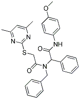 N-BENZYL-2-(4,6-DIMETHYLPYRIMIDIN-2-YLTHIO)-N-(2-(4-METHOXYPHENYLAMINO)-2-OXO-1-PHENYLETHYL)ACETAMIDE 结构式