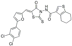 N-((5Z)-5-{[5-(3,4-DICHLOROPHENYL)-2-FURYL]METHYLENE}-4-OXO-2-THIOXO-1,3-THIAZOLIDIN-3-YL)-4,5,6,7-TETRAHYDRO-1-BENZOTHIOPHENE-3-CARBOXAMIDE 结构式