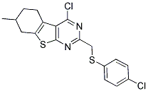 4-CHLORO-2-([(4-CHLOROPHENYL)THIO]METHYL)-7-METHYL-5,6,7,8-TETRAHYDRO[1]BENZOTHIENO[2,3-D]PYRIMIDINE 结构式