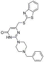 6-[(1,3-Benzothiazol-2-ylsulfanyl)methyl]-2-(4-benzyl-1-piperazinyl)-4(3H)-pyrimidinone 结构式