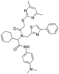 2-(CYCLOHEX-3-ENYL)-N-(4-(DIMETHYLAMINO)PHENYL)-2-(2-(4,6-DIMETHYLPYRIMIDIN-2-YLTHIO)-N-((4-PHENYLTHIAZOL-2-YL)METHYL)ACETAMIDO)ACETAMIDE 结构式
