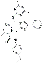 2-(2-(4,6-DIMETHYLPYRIMIDIN-2-YLTHIO)-N-((4-PHENYLTHIAZOL-2-YL)METHYL)ACETAMIDO)-N-(4-METHOXYPHENYL)-3-METHYLBUTANAMIDE 结构式