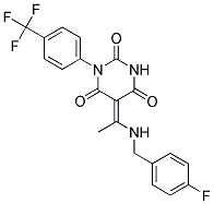 (5E)-5-{1-[(4-FLUOROBENZYL)AMINO]ETHYLIDENE}-1-[4-(TRIFLUOROMETHYL)PHENYL]PYRIMIDINE-2,4,6(1H,3H,5H)-TRIONE 结构式