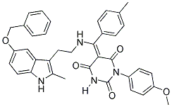 (E)-5-((2-(5-(BENZYLOXY)-2-METHYL-1H-INDOL-3-YL)ETHYLAMINO)(P-TOLYL)METHYLENE)-1-(4-METHOXYPHENYL)PYRIMIDINE-2,4,6(1H,3H,5H)-TRIONE 结构式