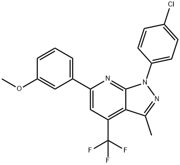 1-(4-CHLOROPHENYL)-6-(3-METHOXYPHENYL)-3-METHYL-4-(TRIFLUOROMETHYL)-1H-PYRAZOLO[3,4-B]PYRIDINE 结构式
