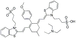 N,N-DIETHYL-1-ETHANAMINIUM 3-(2-[(Z)-2-(2-(4-METHOXYPHENYL)-5-METHYL-3-((E)-2-[3-(3-SULFONATOPROPYL)-1,3-BENZOTHIAZOL-3-IUM-2-YL]ETHENYL)-2-CYCLOHEXEN-1-YLIDENE)ETHYLIDENE]-1,3-BENZOTHIAZOL-3-YL)-1-PROPANESULFONATE 结构式