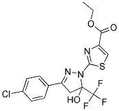 Ethyl 2-[3-(4-chlorophenyl)-5-hydroxy-5-(trifluoromethyl)-4,5-dihydro-1H-pyrazol-1-yl]-1,3-thiazole-4-carboxylate 结构式