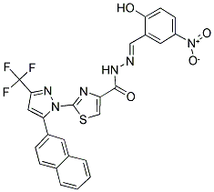 (E)-N'-(2-HYDROXY-5-NITROBENZYLIDENE)-2-(5-(NAPHTHALEN-2-YL)-3-(TRIFLUOROMETHYL)-1H-PYRAZOL-1-YL)THIAZOLE-4-CARBOHYDRAZIDE 结构式