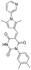 (E)-5-((2,5-Dimethyl-1-(pyridin-3-yl)-1H-pyrrol-3-yl)methylene)-1-(3,4-dimethylphenyl)pyrimidine-2,4,6(1H,3H,5H)-trione 结构式
