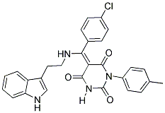 5-((E)-(4-CHLOROPHENYL){[2-(1H-INDOL-3-YL)ETHYL]AMINO}METHYLIDENE)-1-(4-METHYLPHENYL)-2,4,6(1H,3H,5H)-PYRIMIDINETRIONE 结构式