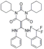 1,3-DICYCLOHEXYL-5-((PHENYLAMINO)(2-(TRIFLUOROMETHYL)BENZYLAMINO)METHYLENE)PYRIMIDINE-2,4,6(1H,3H,5H)-TRIONE 结构式