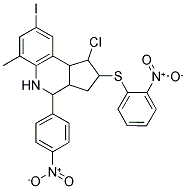 1-CHLORO-8-IODO-6-METHYL-4-(4-NITROPHENYL)-2-(2-NITROPHENYLTHIO)-2,3,3A,4,5,9B-HEXAHYDRO-1H-CYCLOPENTA[C]QUINOLINE 结构式