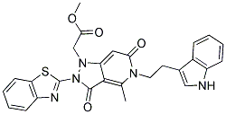 METHYL 2-(5-(2-(1H-INDOL-3-YL)ETHYL)-2-(BENZO[D]THIAZOL-2-YL)-4-METHYL-3,6-DIOXO-2,3,5,6-TETRAHYDROPYRAZOLO[4,3-C]PYRIDIN-1-YL)ACETATE 结构式