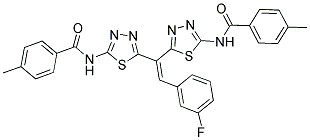 N,N'-(5,5'-(2-(3-FLUOROPHENYL)ETHENE-1,1-DIYL)BIS(1,3,4-THIADIAZOLE-5,2-DIYL))BIS(4-METHYLBENZAMIDE) 结构式