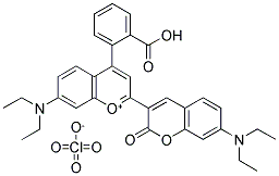 4-(2-CARBOXYPHENYL)-7-DIETHYLAMINO-2-(7-DIETHYLAMINO-2-OXOCHROMAN-3-YL)-CHROMYLIUM PERCHLORATE 结构式
