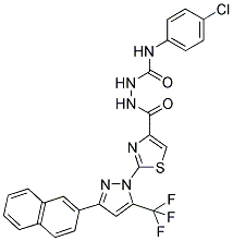N-(4-CHLOROPHENYL)-2-(2-(3-(NAPHTHALEN-2-YL)-5-(TRIFLUOROMETHYL)-1H-PYRAZOL-1-YL)THIAZOLE-4-CARBONYL)HYDRAZINECARBOXAMIDE 结构式