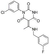 (5E)-1-(3-CHLOROPHENYL)-5-{1-[(3-FLUOROBENZYL)AMINO]ETHYLIDENE}PYRIMIDINE-2,4,6(1H,3H,5H)-TRIONE 结构式