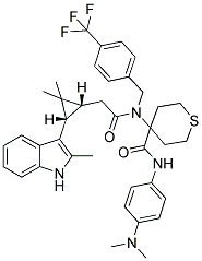 4-(2-((1R,3S)-2,2-DIMETHYL-3-(2-METHYL-1H-INDOL-3-YL)CYCLOPROPYL)-N-(4-(TRIFLUOROMETHYL)BENZYL)ACETAMIDO)-N-(4-(DIMETHYLAMINO)PHENYL)-TETRAHYDRO-2H-THIOPYRAN-4-CARBOXAMIDE 结构式